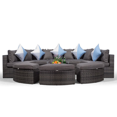 Monaco Semi Circle Rattan Garden Sofa Set with Ottomans - Grey