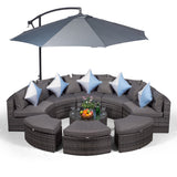 Monaco Semi Circle Rattan Garden Sofa Set with Ottomans - Grey