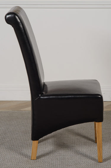 Montana Black Leather Dining Chair | Scroll Top