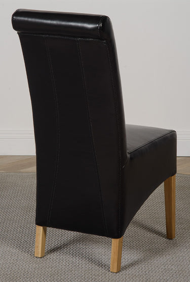 Montana Black Leather Dining Chair | Scroll Top
