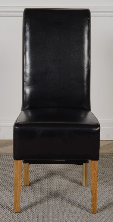 Montana Black Leather Dining Chair | Scroll Top