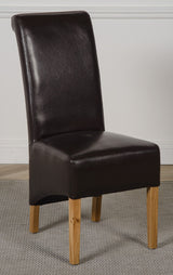 Montana Brown Leather Dining Chair | Scroll Top