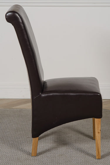 Montana Brown Leather Dining Chair | Scroll Top