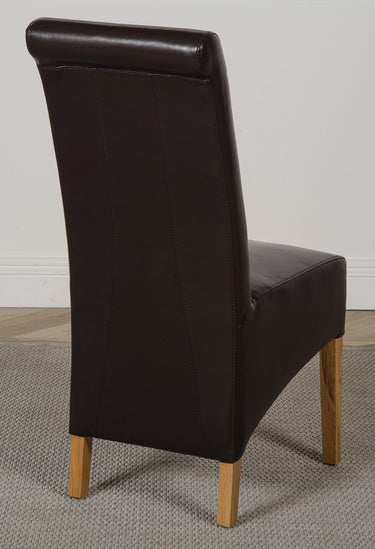 Montana Brown Leather Dining Chair | Scroll Top
