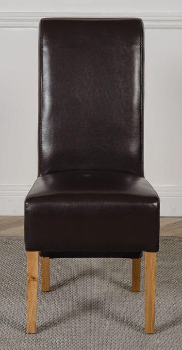 Montana Brown Leather Dining Chair | Scroll Top
