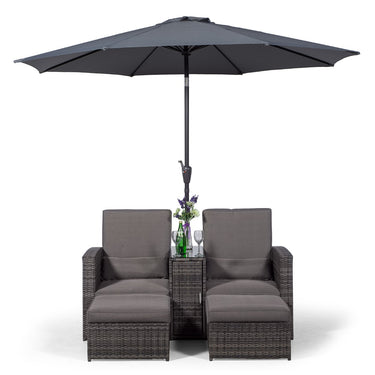 Nevada 2 Seat Armchair Sun Lounger Recliner with Stools and Parasol - Grey