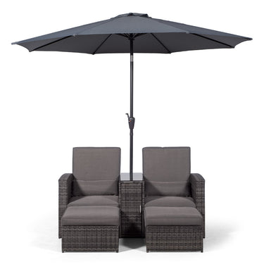 Nevada 2 Seat Armchair Sun Lounger Recliner with Stools and Parasol - Grey