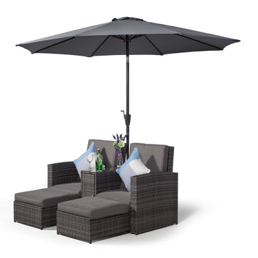 Nevada 2 Seat Armchair Sun Lounger Recliner with Stools and Parasol - Grey