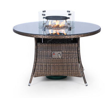 Giardino Fire Pit 4 Seater Round Rattan Dining Table - Brown