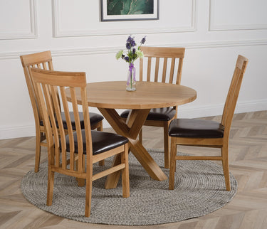 Oregon Round Oak Dining Table with 4 Harvard Oak Chairs