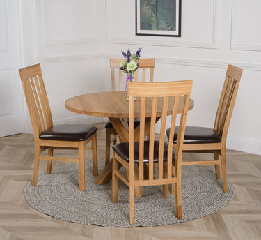 Oregon Round Oak Dining Table with 4 Harvard Oak Chairs