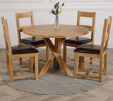 Oregon Round Oak Dining Table with 4 Lincoln Oak Chairs