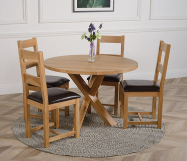 Oregon Round Oak Dining Table with 4 Lincoln Oak Chairs