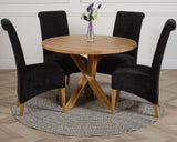 Oregon Round Oak Dining Table with 4 Montana Black Fabric Chairs