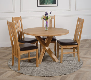 Oregon Round Oak Dining Table with 4 Princeton Oak Chairs