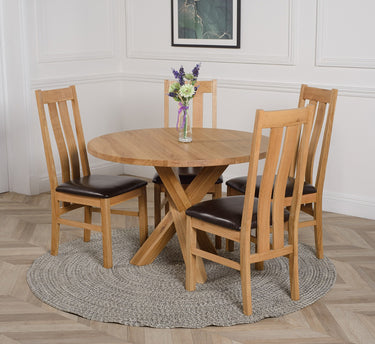 Oregon Round Oak Dining Table with 4 Princeton Oak Chairs