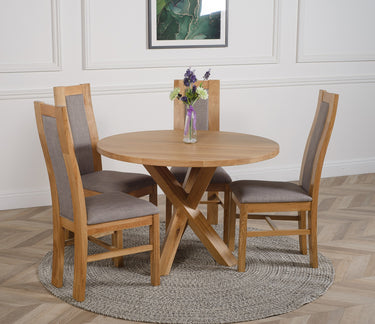 Oregon Round Oak Dining Table with 4 Stanford Oak Chairs