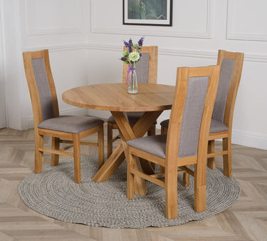 Oregon Round Oak Dining Table with 4 Stanford Oak Chairs