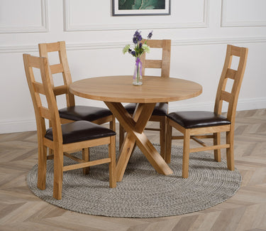 Oregon Round Oak Dining Table with 4 Yale Oak Chairs