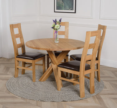 Oregon Round Oak Dining Table with 4 Yale Oak Chairs