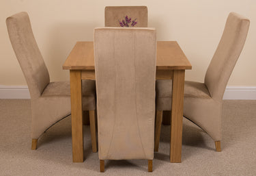 Oslo 90 x 90cm Small Square Oak Dining Set with 4 Lola Beige Fabric Chairs