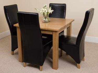 Oslo 90 x 90cm Small Square Oak Dining Set with 4 Lola Black Leather Chairs
