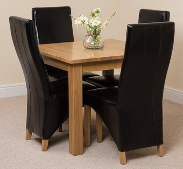 Oslo 90 x 90cm Small Square Oak Dining Set with 4 Lola Black Leather Chairs