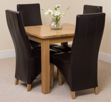 Oslo 90 x 90cm Small Square Oak Dining Set with 4 Lola Brown Leather Chairs