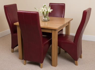 Oslo 90 x 90cm Small Square Oak Dining Set with 4 Lola Burgundy Leather Chairs