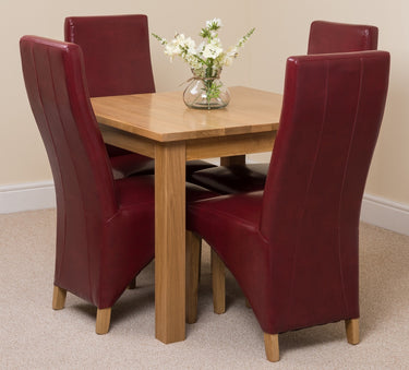 Oslo 90 x 90cm Small Square Oak Dining Set with 4 Lola Burgundy Leather Chairs