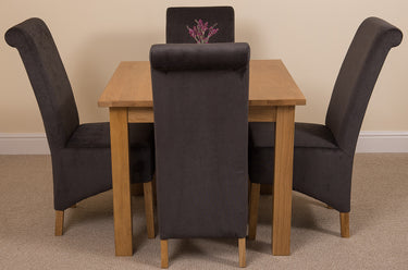 Oslo 90 x 90cm Small Square Oak Dining Set with 4 Montana Black Fabric Chairs