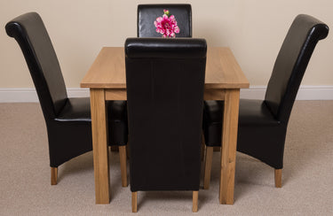 Oslo 90 x 90cm Small Square Oak Dining Set with 4 Montana Black Leather Chairs