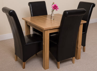 Oslo 90 x 90cm Small Square Oak Dining Set with 4 Montana Black Leather Chairs
