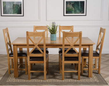 Oslo 180 x 90cm Large Oak Dining Set with 6 Berkeley Oak & Brown Leather Chairs