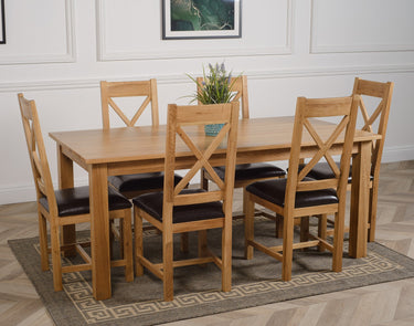 Oslo 180 x 90cm Large Oak Dining Set with 6 Berkeley Oak & Brown Leather Chairs