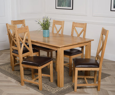 Oslo 180 x 90cm Large Oak Dining Set with 6 Berkeley Oak & Brown Leather Chairs
