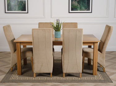Oslo 180 x 90cm Large Oak Dining Set with 6 Lola Beige Fabric Chairs
