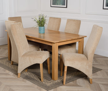Oslo 180 x 90cm Large Oak Dining Set with 6 Lola Beige Fabric Chairs