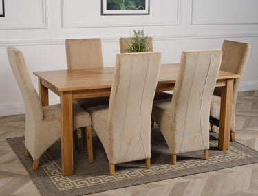 Oslo 180 x 90cm Large Oak Dining Set with 6 Lola Beige Fabric Chairs