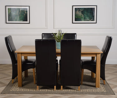 Oslo 180 x 90cm Large Oak Dining Set with 6 Lola Black Leather Chairs