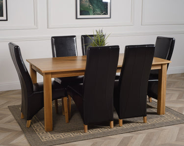Oslo 180 x 90cm Large Oak Dining Set with 6 Lola Black Leather Chairs