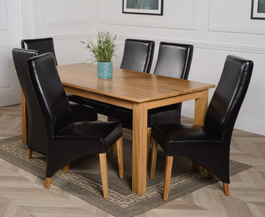 Oslo 180 x 90cm Large Oak Dining Set with 6 Lola Black Leather Chairs