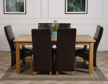 Oslo 180 x 90cm Large Oak Dining Set with 6 Lola Brown Leather Chairs
