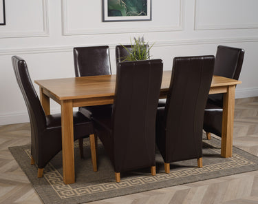 Oslo 180 x 90cm Large Oak Dining Set with 6 Lola Brown Leather Chairs