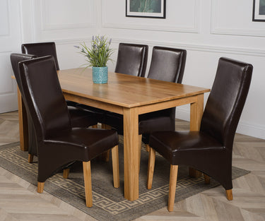 Oslo 180 x 90cm Large Oak Dining Set with 6 Lola Brown Leather Chairs