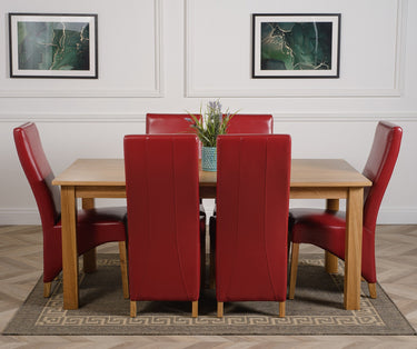 Oslo 180 x 90cm Large Oak Dining Set with 6 Lola Burgundy Leather Chairs
