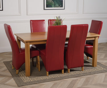 Oslo 180 x 90cm Large Oak Dining Set with 6 Lola Burgundy Leather Chairs