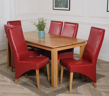 Oslo 180 x 90cm Large Oak Dining Set with 6 Lola Burgundy Leather Chairs