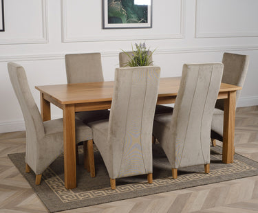 Oslo 180 x 90cm Large Oak Dining Set with 6 Lola Grey Fabric Chairs