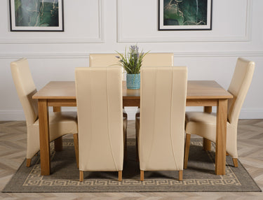 Oslo 180 x 90cm Large Oak Dining Set with 6 Lola Ivory Leather Chairs
